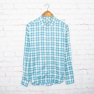 FAHERTY Men's Button up Shirt Cotton Light Blue Plaid Size Small
